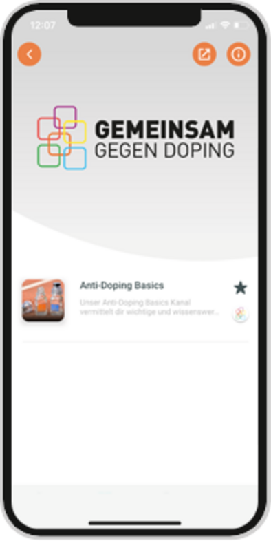 Ein Screenshot der 'GEMEINSAM GEGEN DOPING' Akademie in der 'chunkx'-App