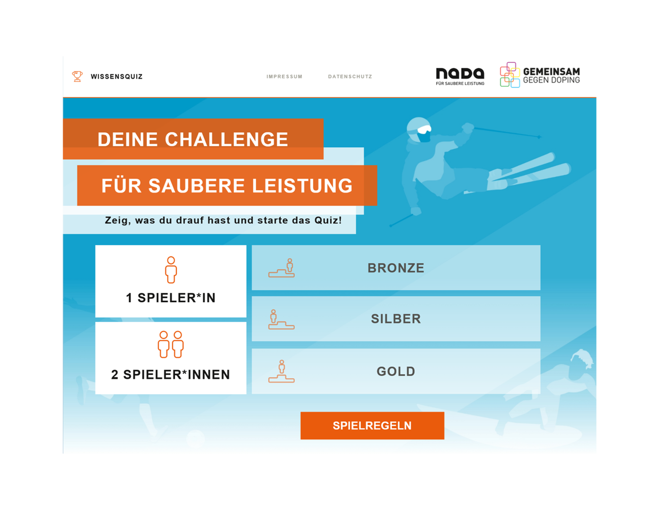 Ein Screenshot von der Website vom Wissensquiz der NADA und GEMEINSAM GEGEN DOPING.