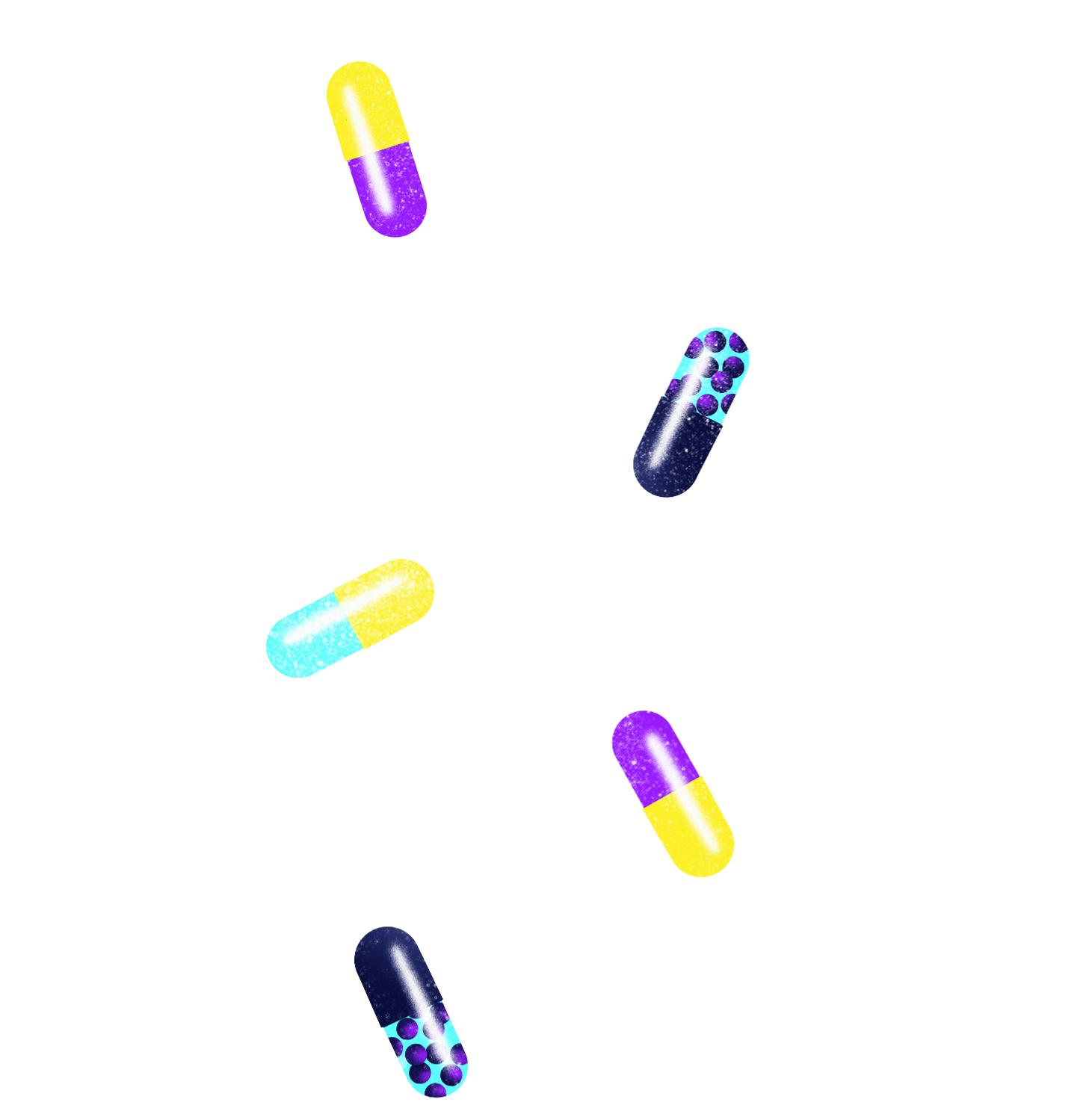 Eine Grafik von fünf bunten Pillen. Die Grafik dient der Veranschaulichung der Thematik der Seite. 